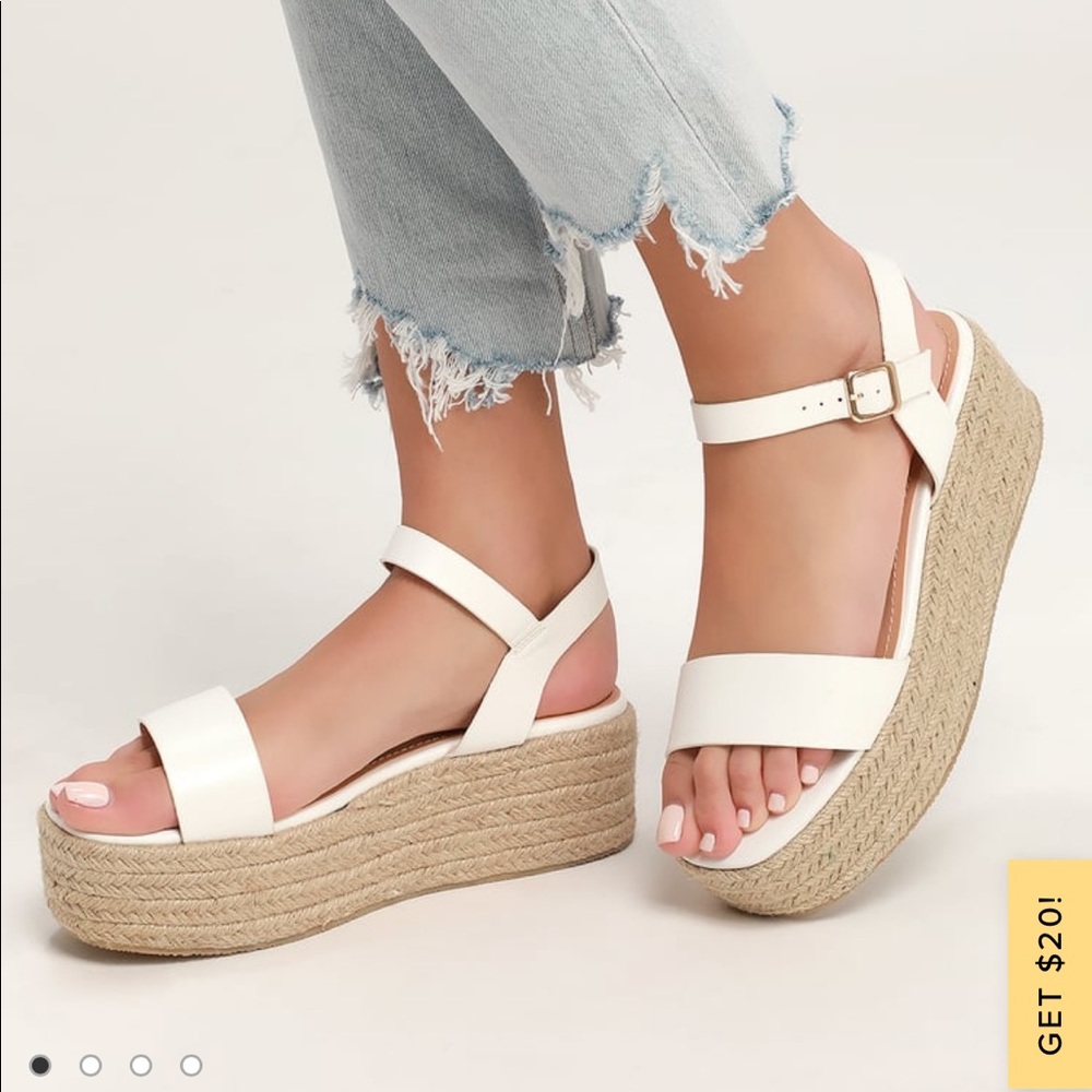 Lulus Corsa White Espadrille Flatform Sandals